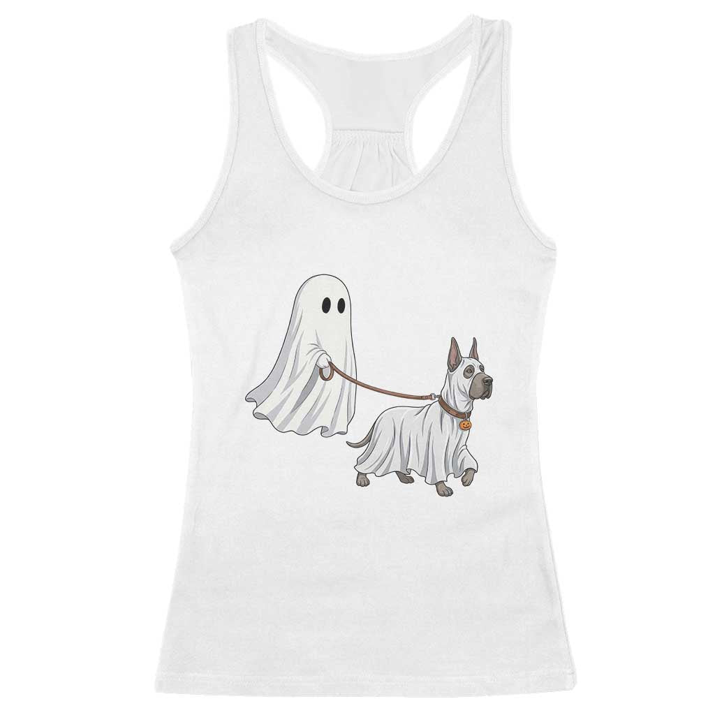 Funny Ghost Walking Great Dane Dog Racerback Tank Top Halloween Pet Lover Gift