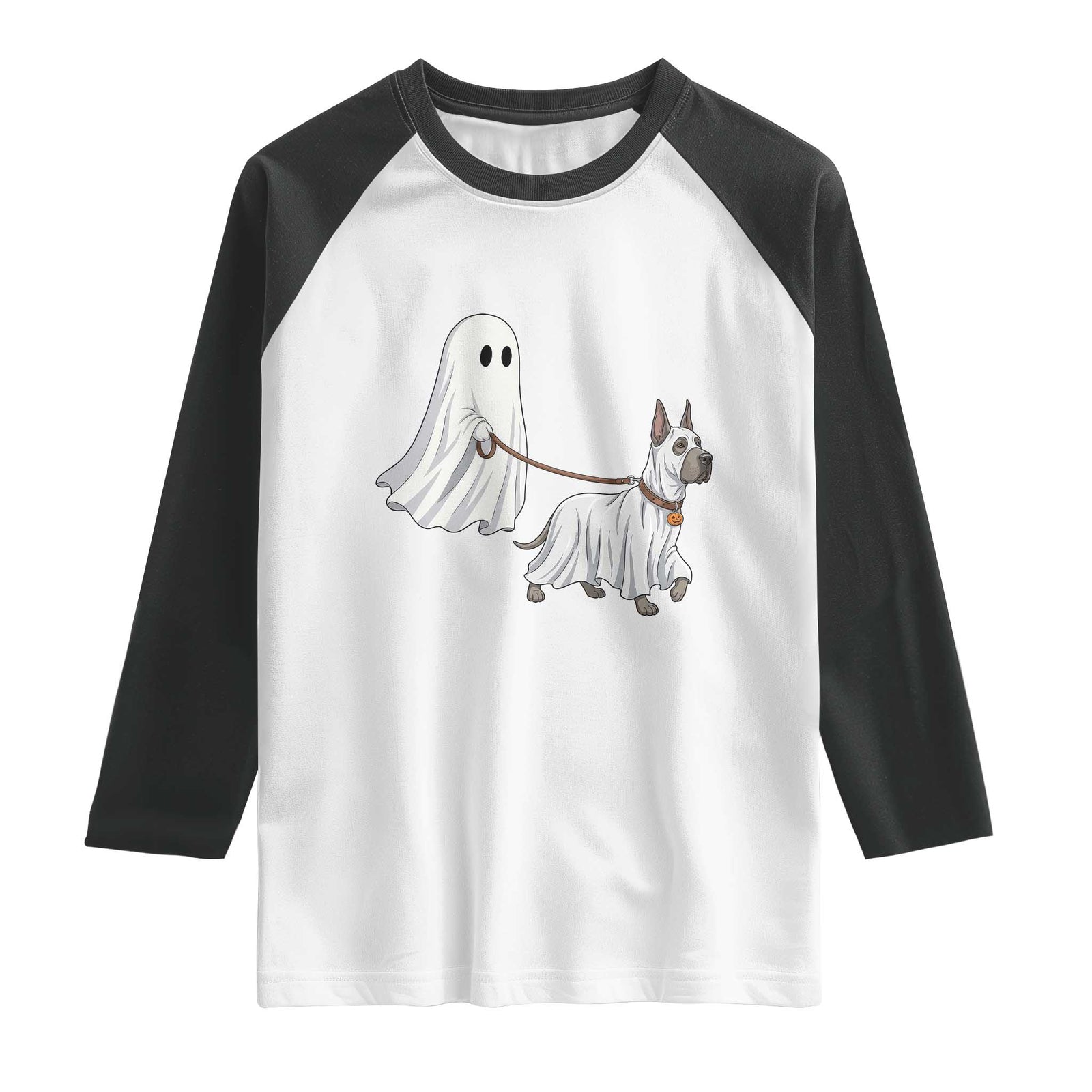 Funny Ghost Walking Great Dane Dog Raglan Shirt Halloween Pet Lover Gift