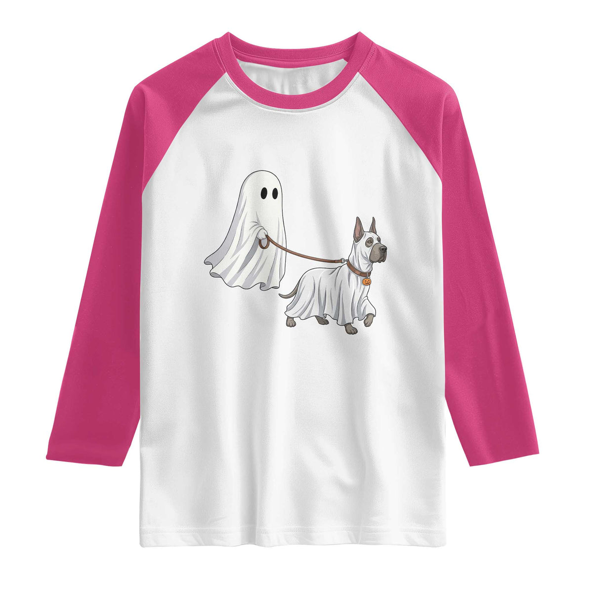 Funny Ghost Walking Great Dane Dog Raglan Shirt Halloween Pet Lover Gift