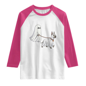 Funny Ghost Walking Great Dane Dog Raglan Shirt Halloween Pet Lover Gift