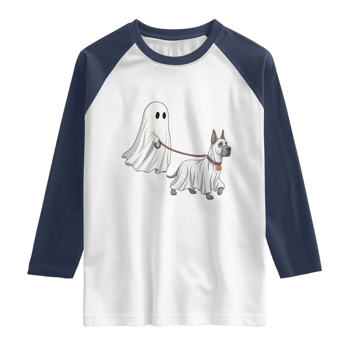 Funny Ghost Walking Great Dane Dog Raglan Shirt Halloween Pet Lover Gift