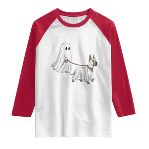 Funny Ghost Walking Great Dane Dog Raglan Shirt Halloween Pet Lover Gift