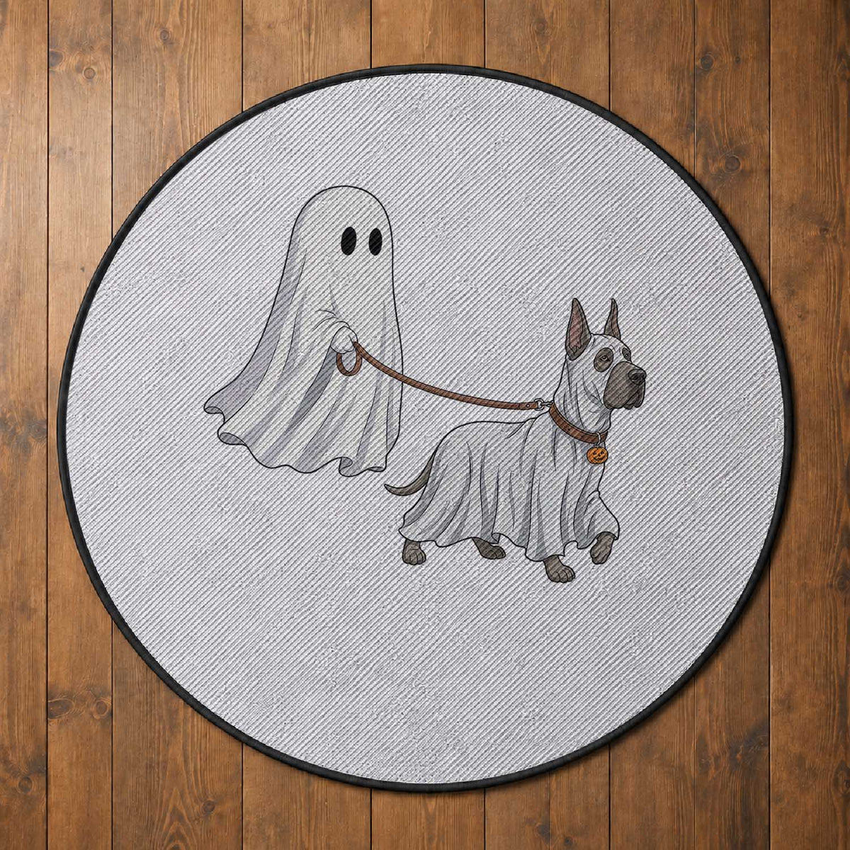 Funny Ghost Walking Great Dane Dog Round Rug Halloween Pet Lover Gift