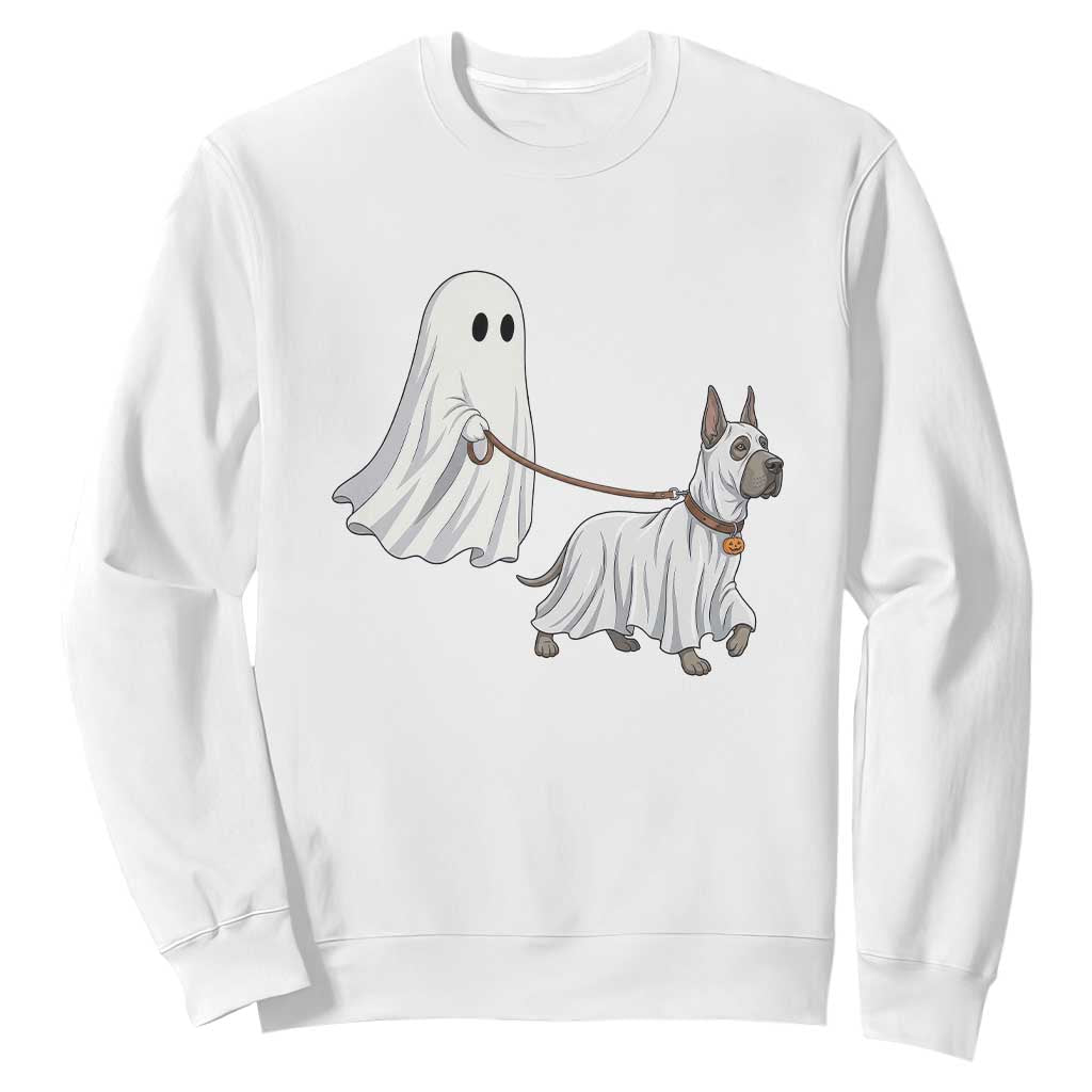 Funny Ghost Walking Great Dane Dog Sweatshirt Halloween Pet Lover Gift