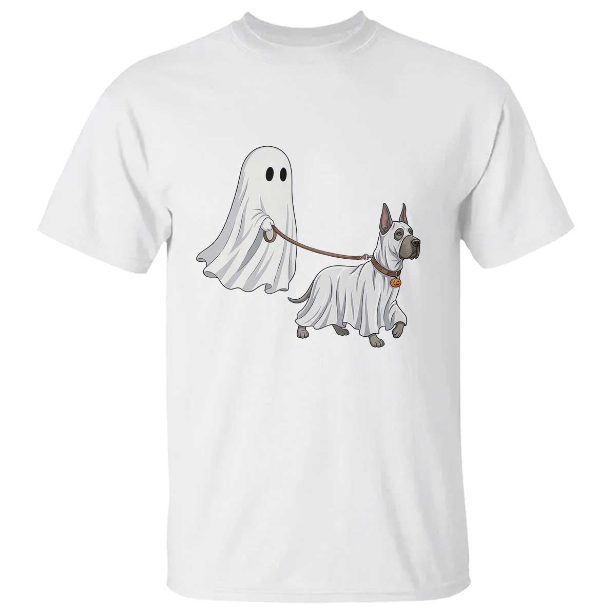 Funny Ghost Walking Great Dane Dog T Shirt Halloween Pet Lover Gift