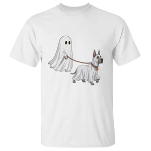 Funny Ghost Walking Great Dane Dog T Shirt Halloween Pet Lover Gift