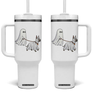 Funny Ghost Walking Great Dane Dog Tumbler With Handle Halloween Pet Lover Gift