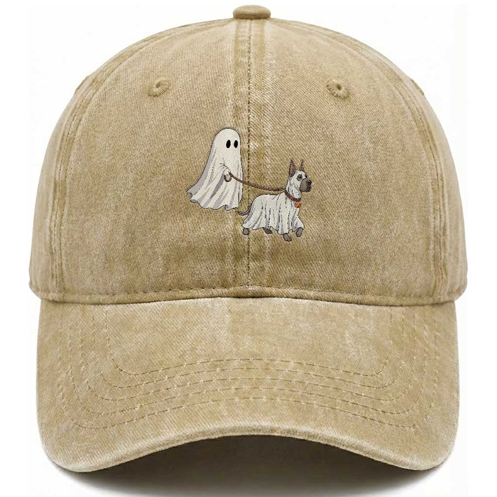 Funny Ghost Walking Great Dane Dog Washed Cotton Baseball Cap Halloween Pet Lover Gift