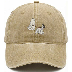 Funny Ghost Walking Great Dane Dog Washed Cotton Baseball Cap Halloween Pet Lover Gift