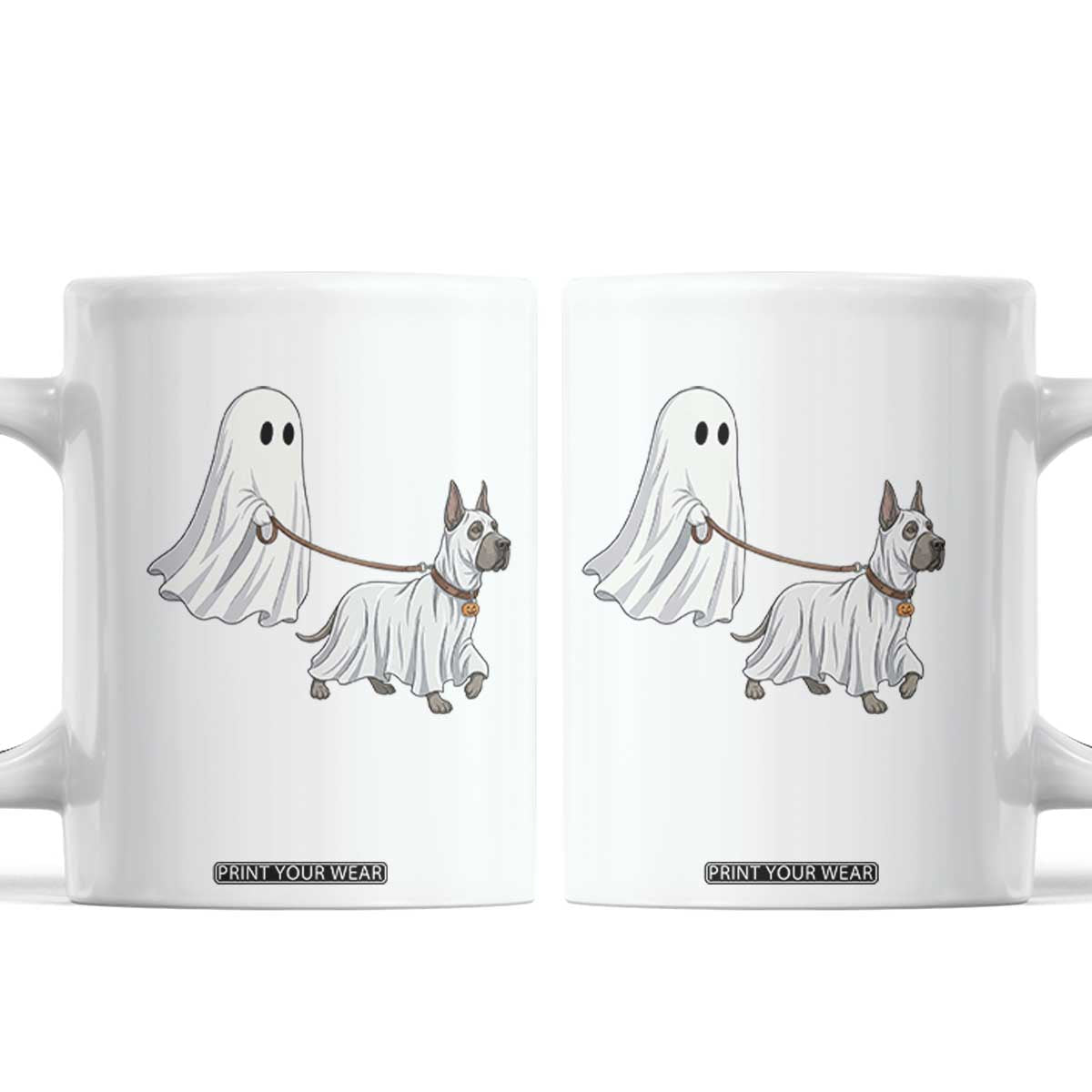 Funny Ghost Walking Great Dane Dog Coffee Mug Halloween Pet Lover Gift