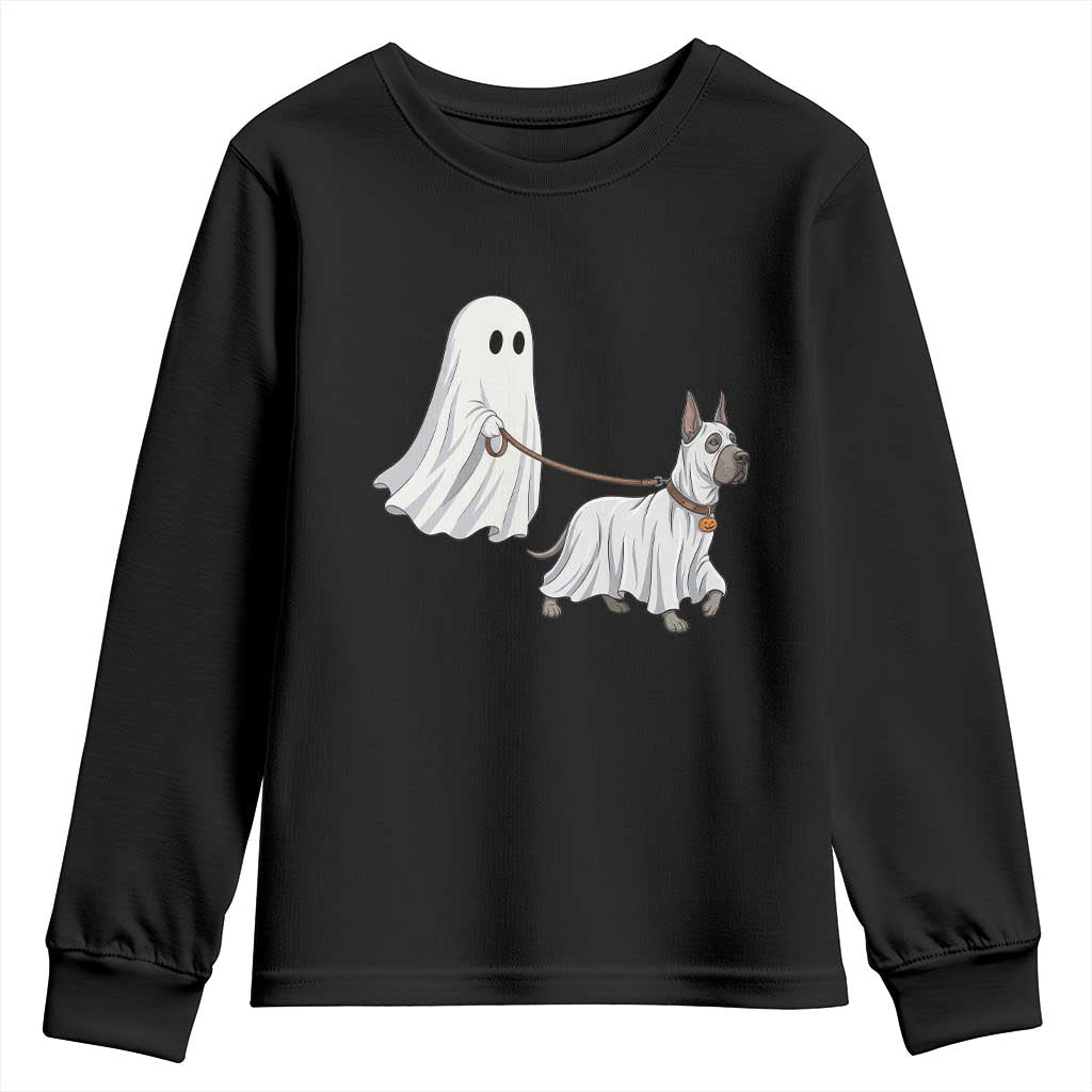 Funny Ghost Walking Great Dane Dog Youth Sweatshirt Halloween Pet Lover Gift