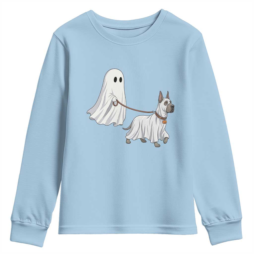Funny Ghost Walking Great Dane Dog Youth Sweatshirt Halloween Pet Lover Gift