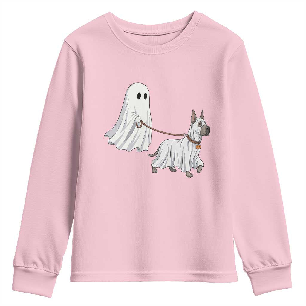 Funny Ghost Walking Great Dane Dog Youth Sweatshirt Halloween Pet Lover Gift