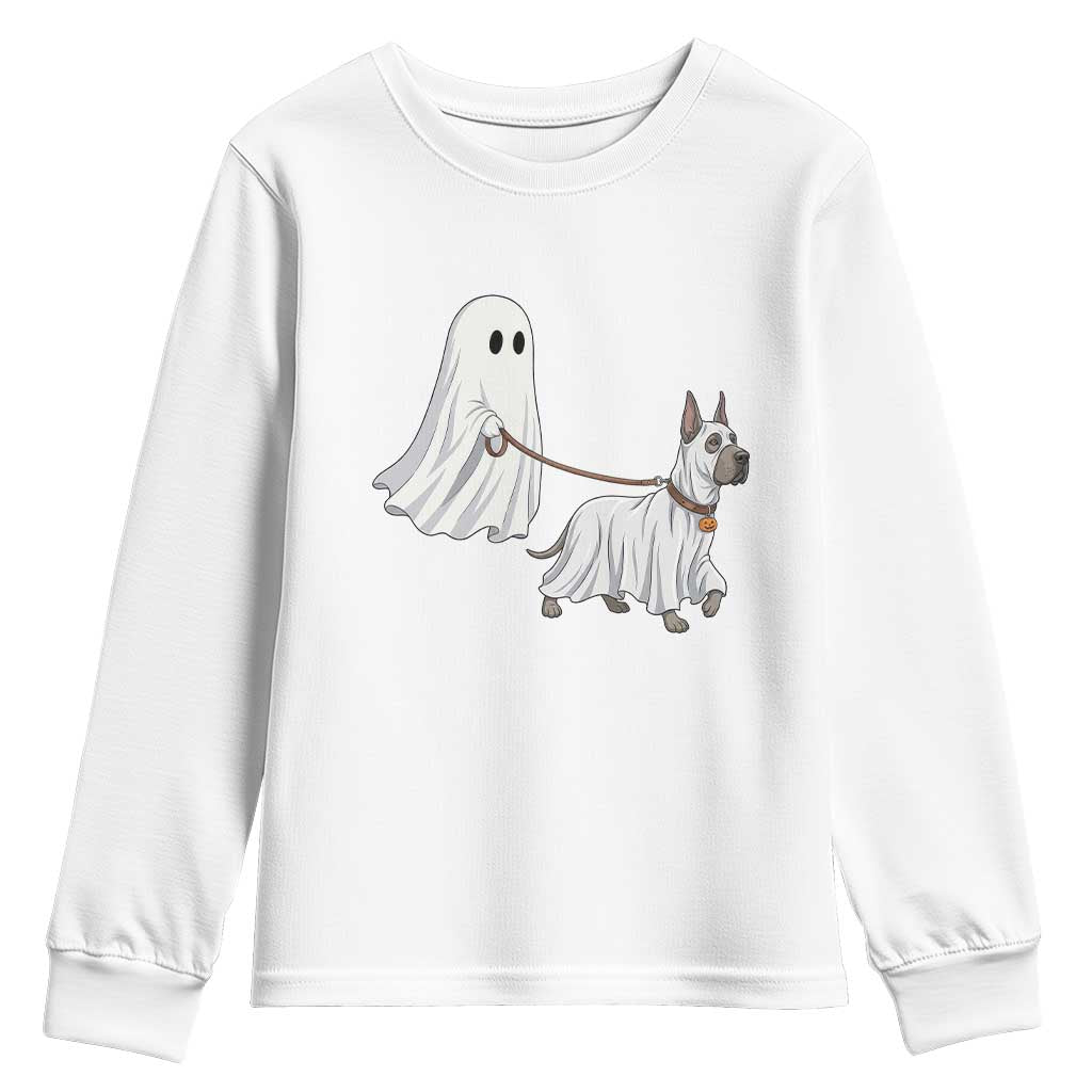 Funny Ghost Walking Great Dane Dog Youth Sweatshirt Halloween Pet Lover Gift