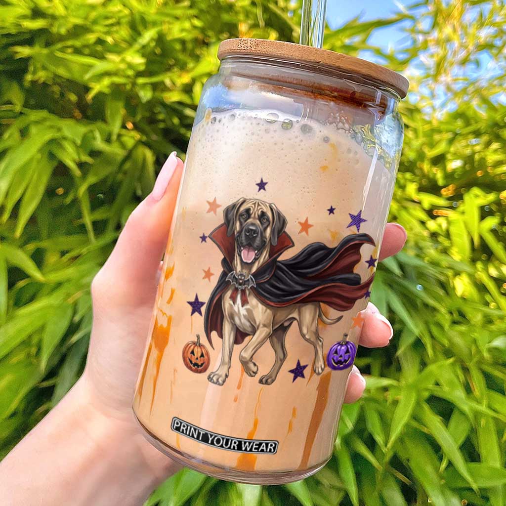 Cute Halloween Great Dane Dog Pumpkin Ghost and Witch T-Shirt Glass Can
