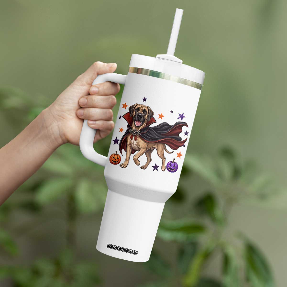 Cute Halloween Great Dane Dog Pumpkin Ghost and Witch T-Shirt Tumbler With Handle