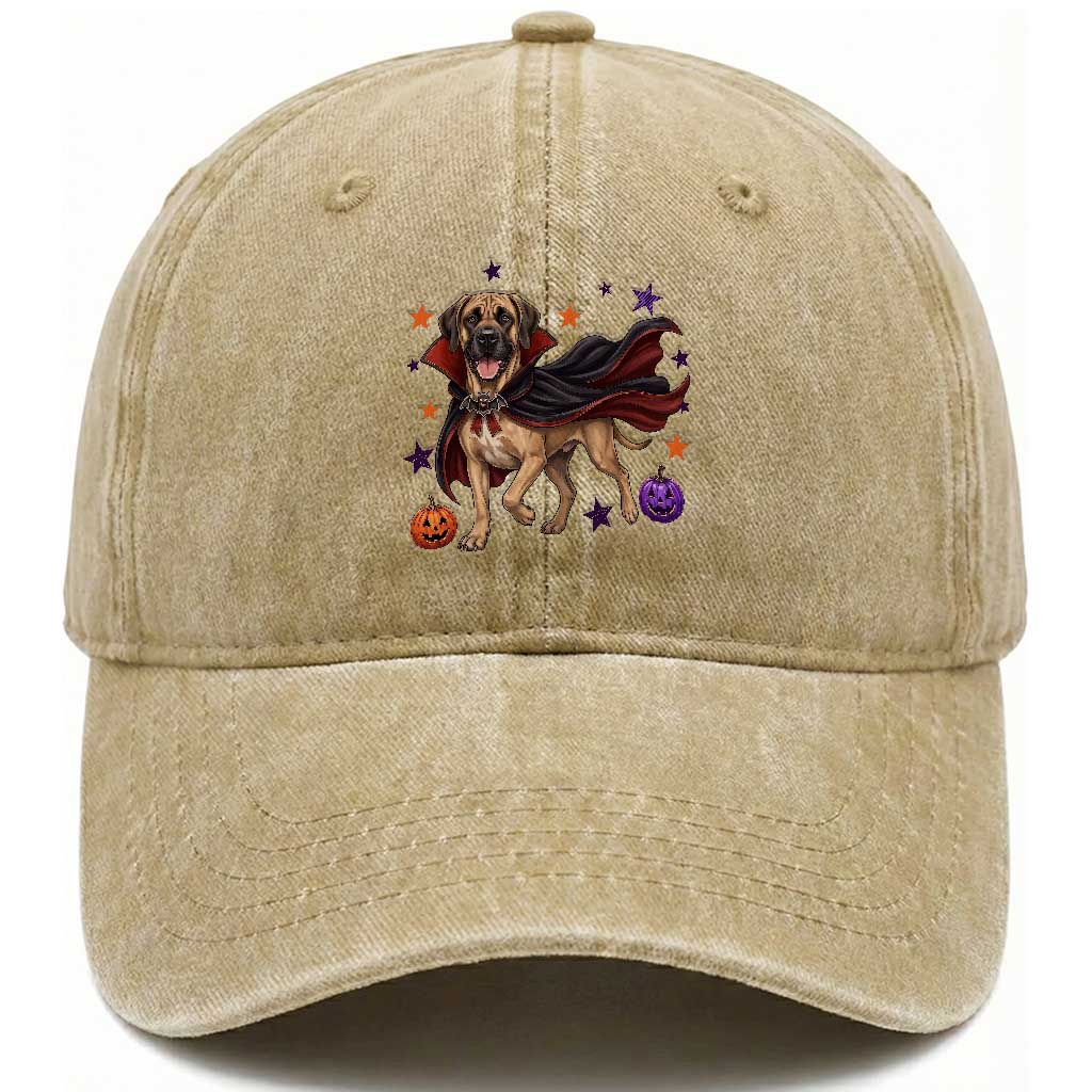 Cute Halloween Great Dane Dog Pumpkin Ghost and Witch T-Shirt Washed Cotton Baseball Cap