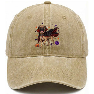 Cute Halloween Great Dane Dog Pumpkin Ghost and Witch T-Shirt Washed Cotton Baseball Cap