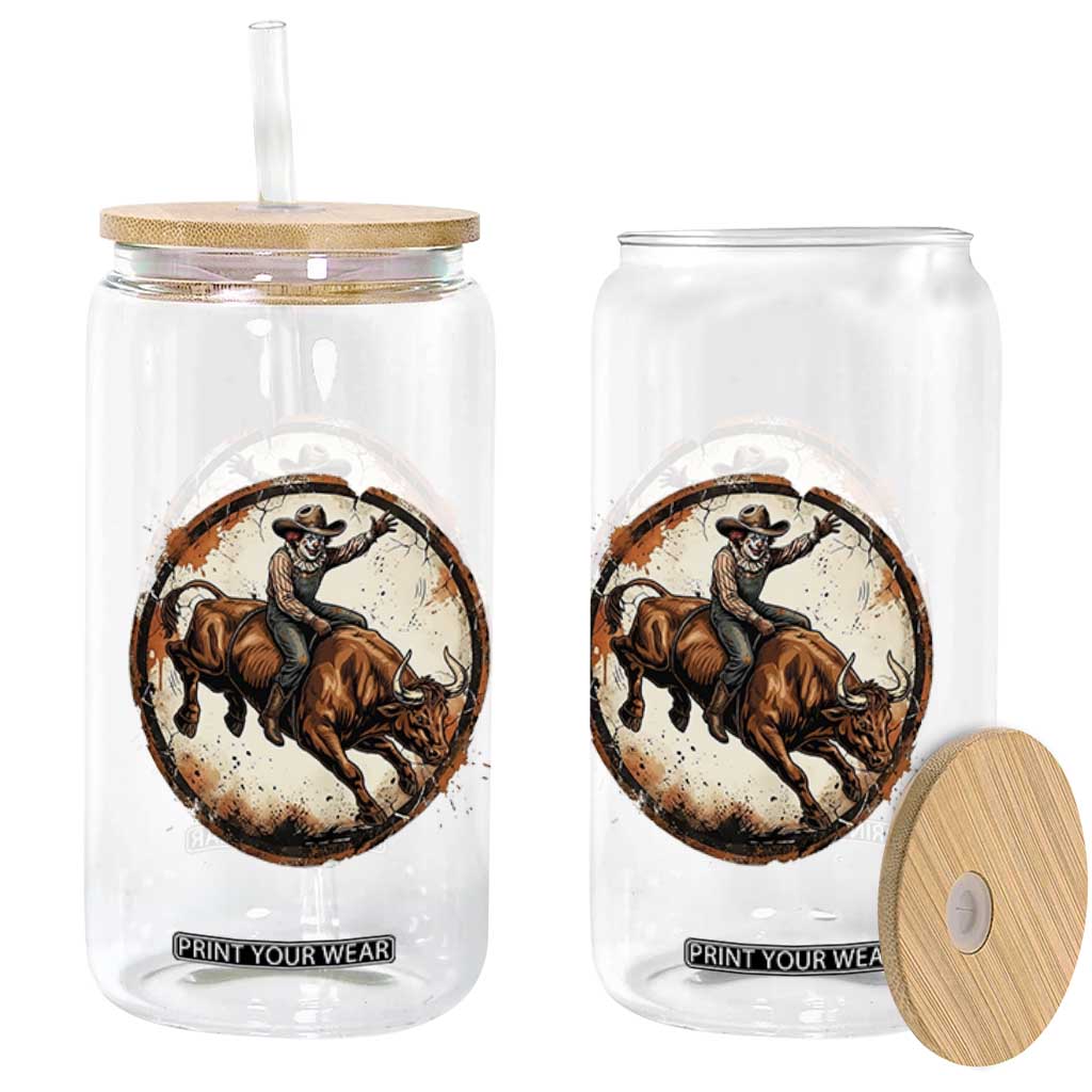 Funny Rodeo Clown Bull Riding Glass Can Western Rodeo Fighter Gift