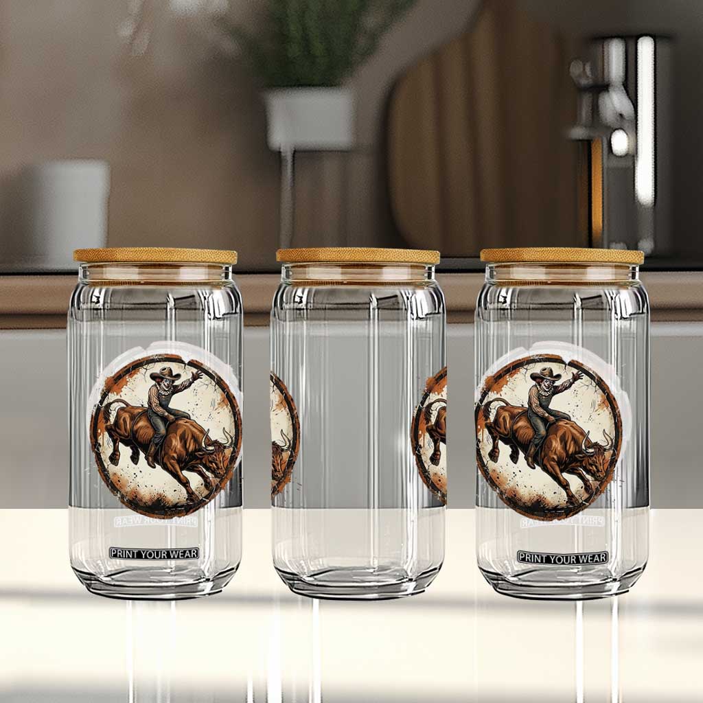 Funny Rodeo Clown Bull Riding Glass Can Western Rodeo Fighter Gift