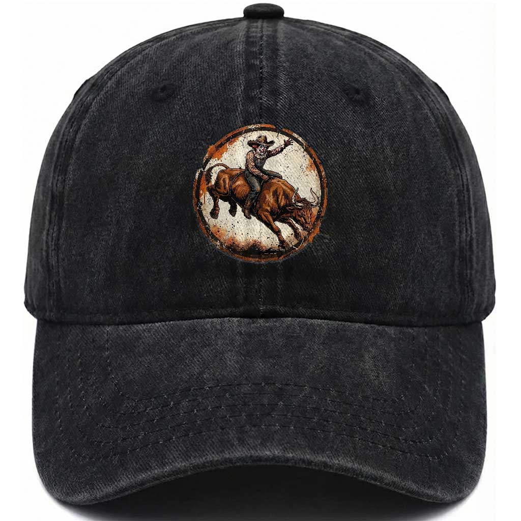 Funny Rodeo Clown Bull Riding Washed Cotton Baseball Cap Western Rodeo Fighter Gift