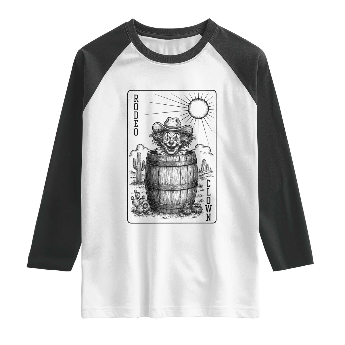 Funny Rodeo Clown In Barrel Raglan Shirt Western Playing Card Rodeo Gift