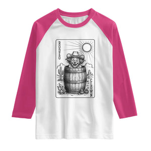 Funny Rodeo Clown In Barrel Raglan Shirt Western Playing Card Rodeo Gift