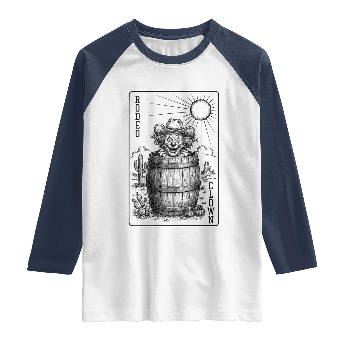 Funny Rodeo Clown In Barrel Raglan Shirt Western Playing Card Rodeo Gift