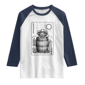 Funny Rodeo Clown In Barrel Raglan Shirt Western Playing Card Rodeo Gift