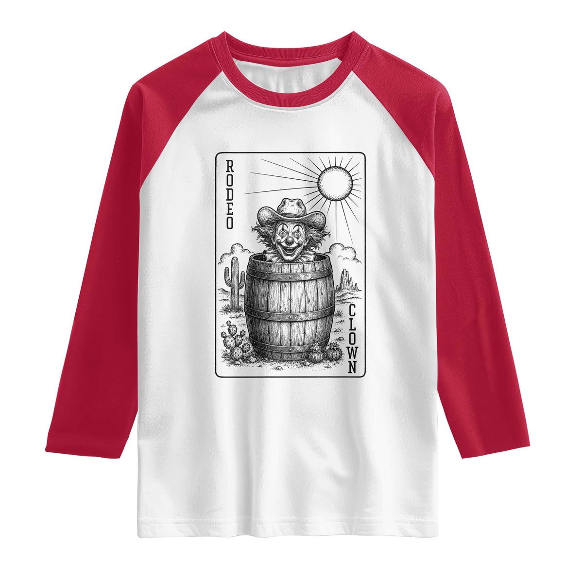 Funny Rodeo Clown In Barrel Raglan Shirt Western Playing Card Rodeo Gift