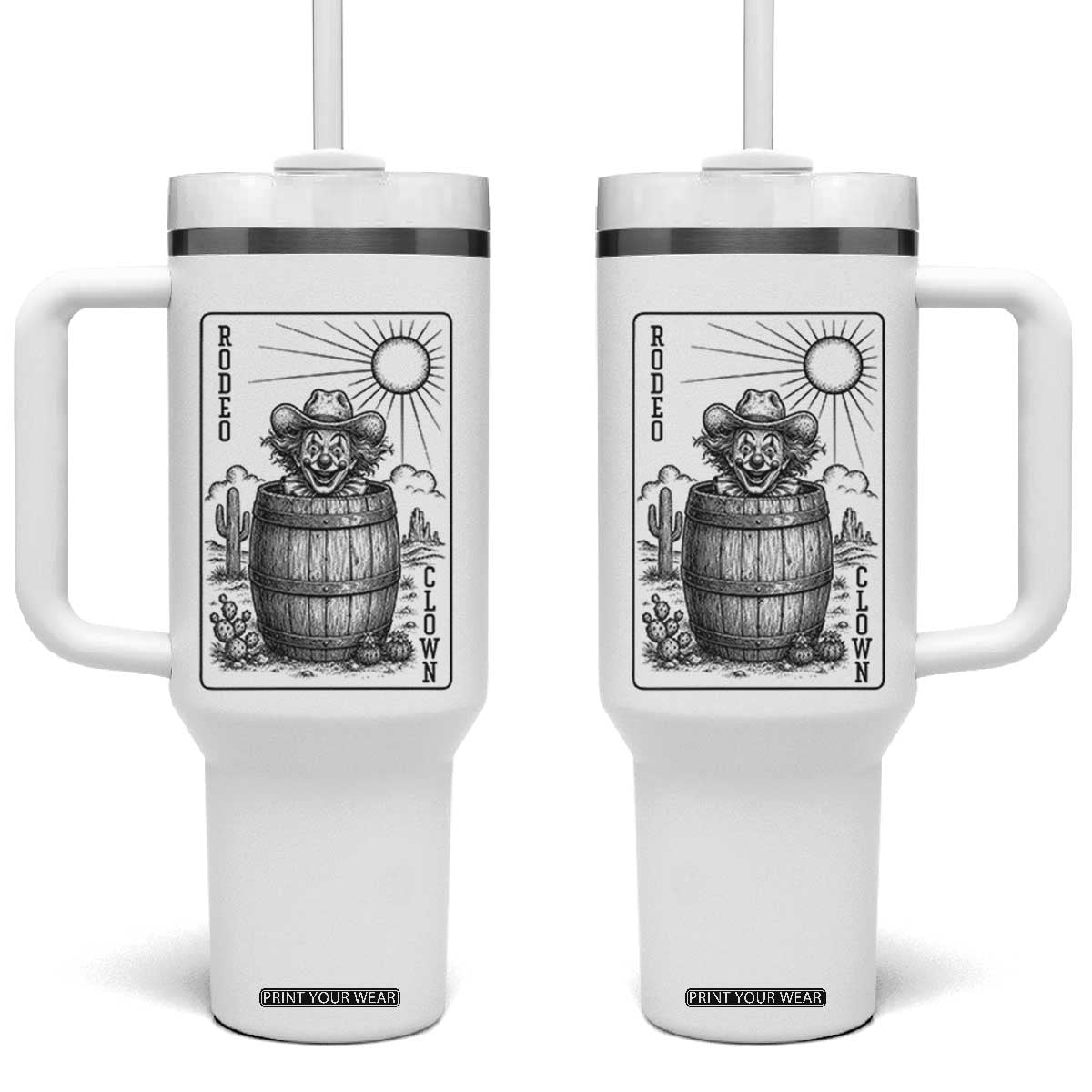 Funny Rodeo Clown In Barrel Tumbler With Handle Western Playing Card Rodeo Gift