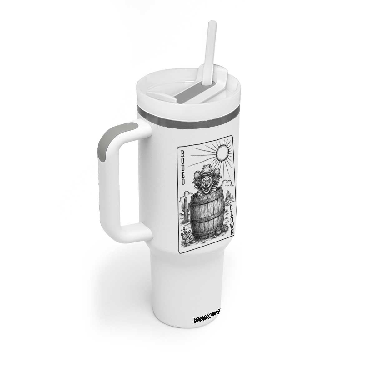 Funny Rodeo Clown In Barrel Tumbler With Handle Western Playing Card Rodeo Gift