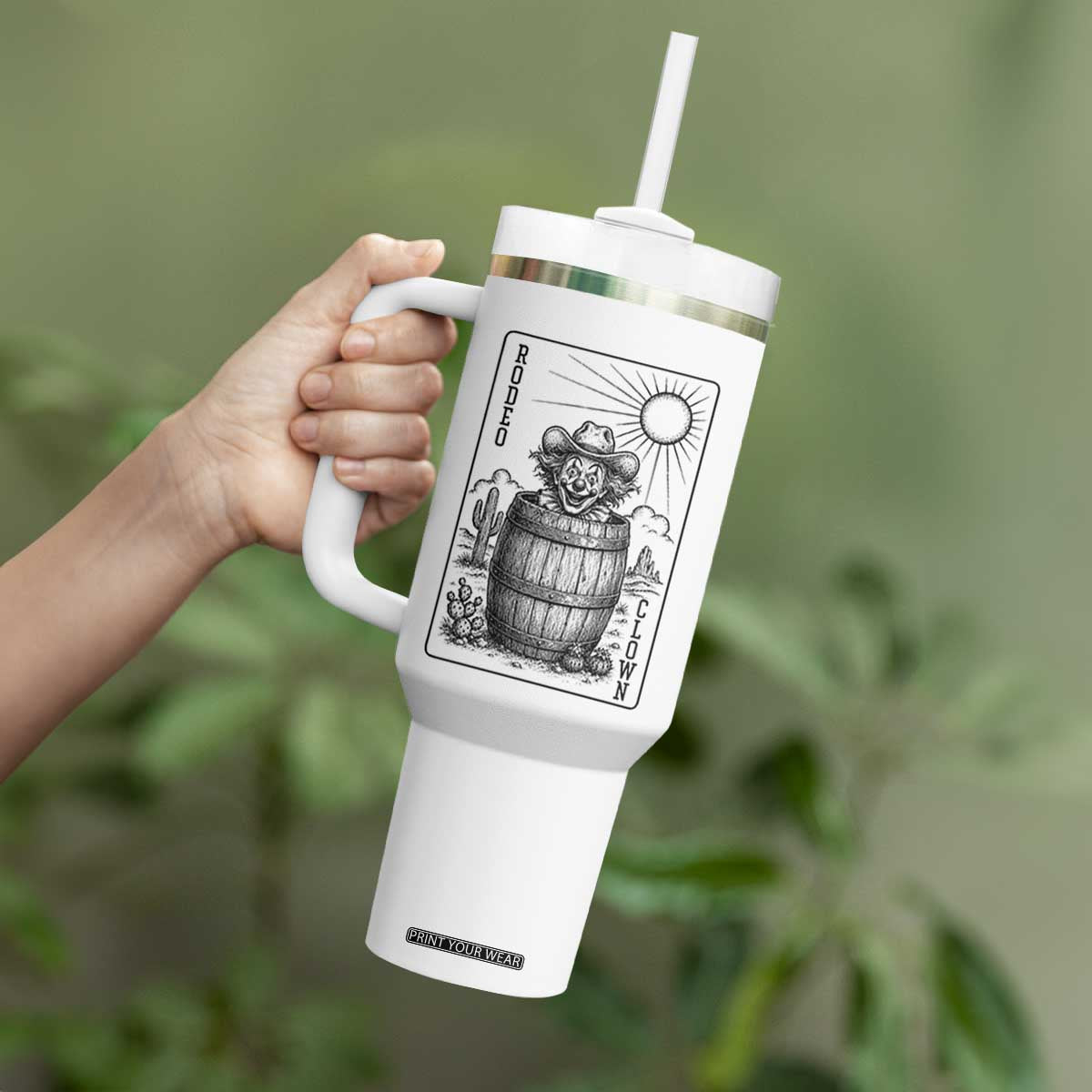 Funny Rodeo Clown In Barrel Tumbler With Handle Western Playing Card Rodeo Gift