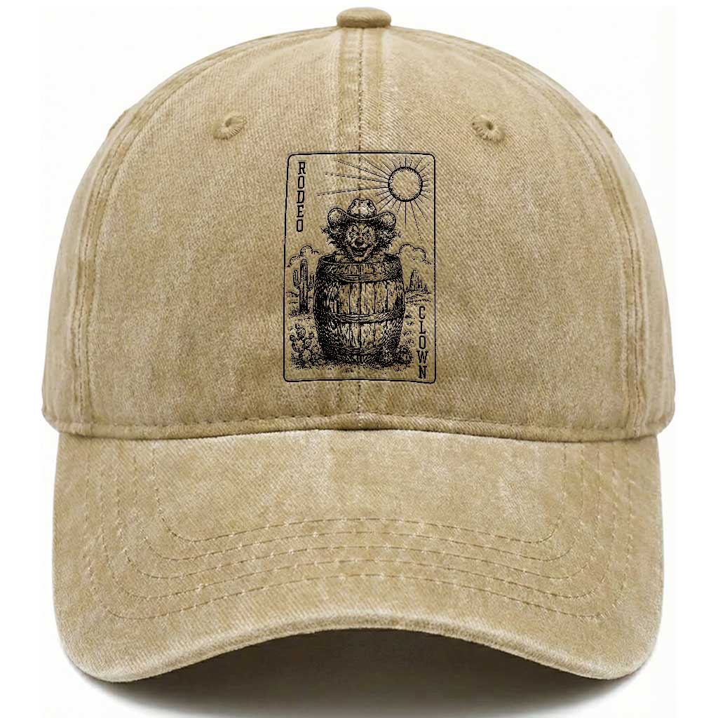 Funny Rodeo Clown In Barrel Washed Cotton Baseball Cap Western Playing Card Rodeo Gift