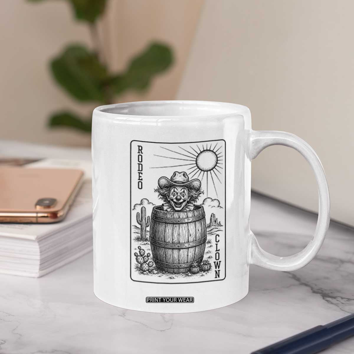 Funny Rodeo Clown In Barrel Coffee Mug Western Playing Card Rodeo Gift