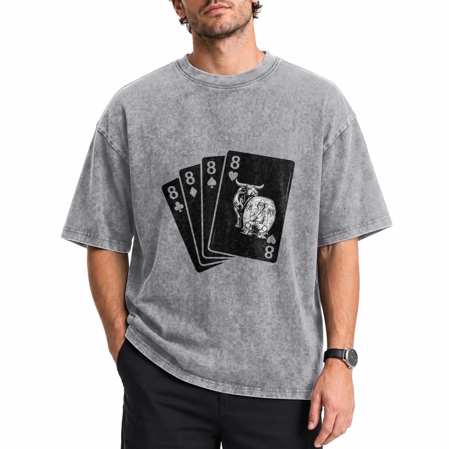 Funny Rodeo Clown Bull Western Playing Cards Poker Gift Washed Cotton T-Shirt