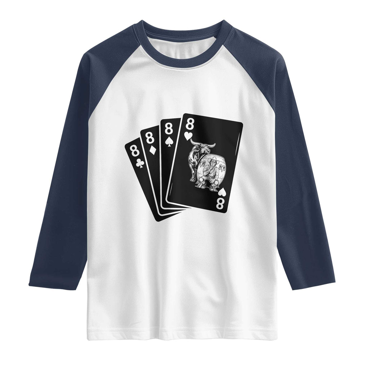 Funny Rodeo Clown Bull Western Playing Cards Poker Gift Raglan Shirt