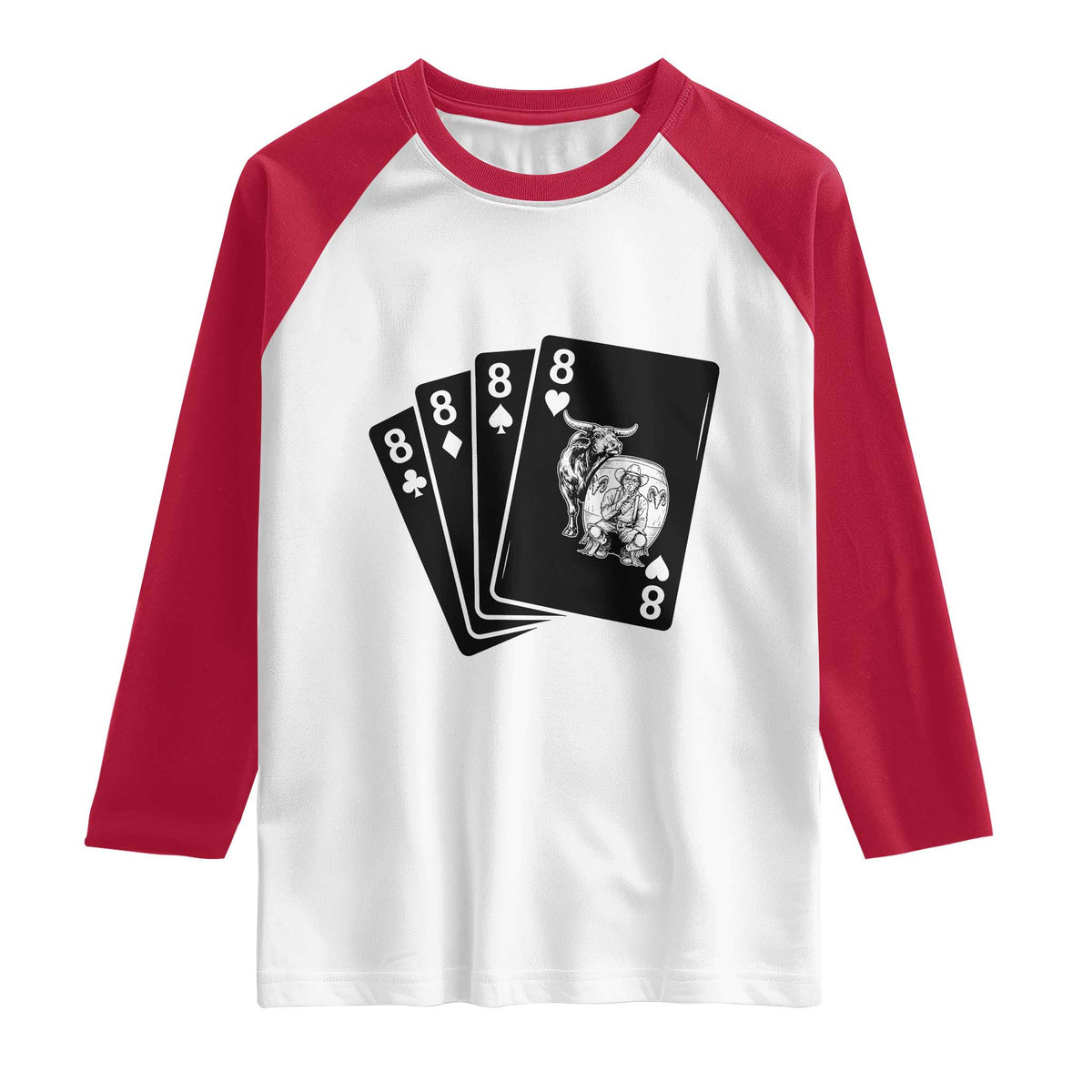 Funny Rodeo Clown Bull Western Playing Cards Poker Gift Raglan Shirt