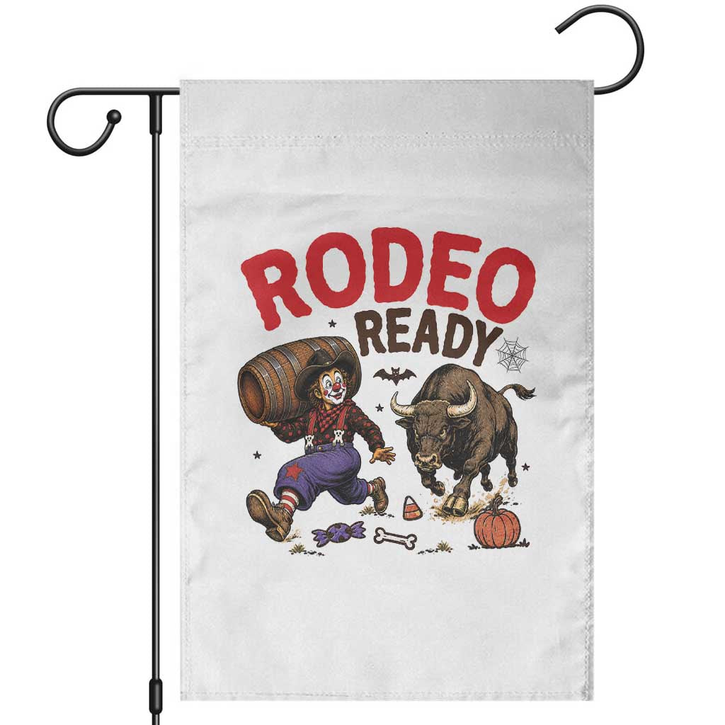 Rodeo Ready Clown Bull Chase Spooky Halloween Gift Garden Flag