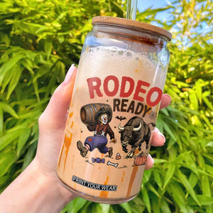 Rodeo Ready Clown Bull Chase Spooky Halloween Gift Glass Can
