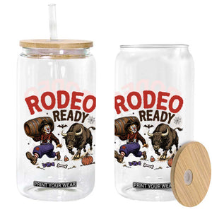 Rodeo Ready Clown Bull Chase Spooky Halloween Gift Glass Can