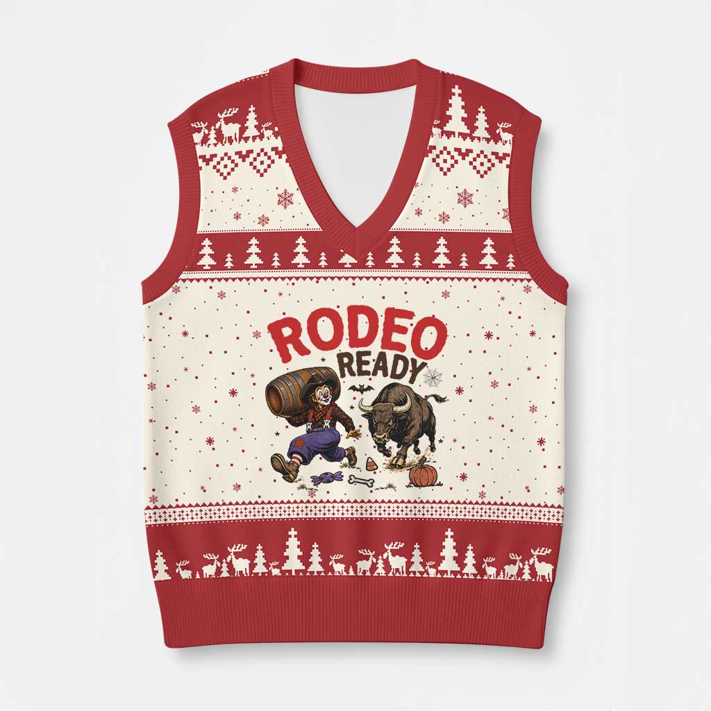 Rodeo Ready Clown Bull Chase Spooky Halloween Gift V-Neck Knit Sweater Vest