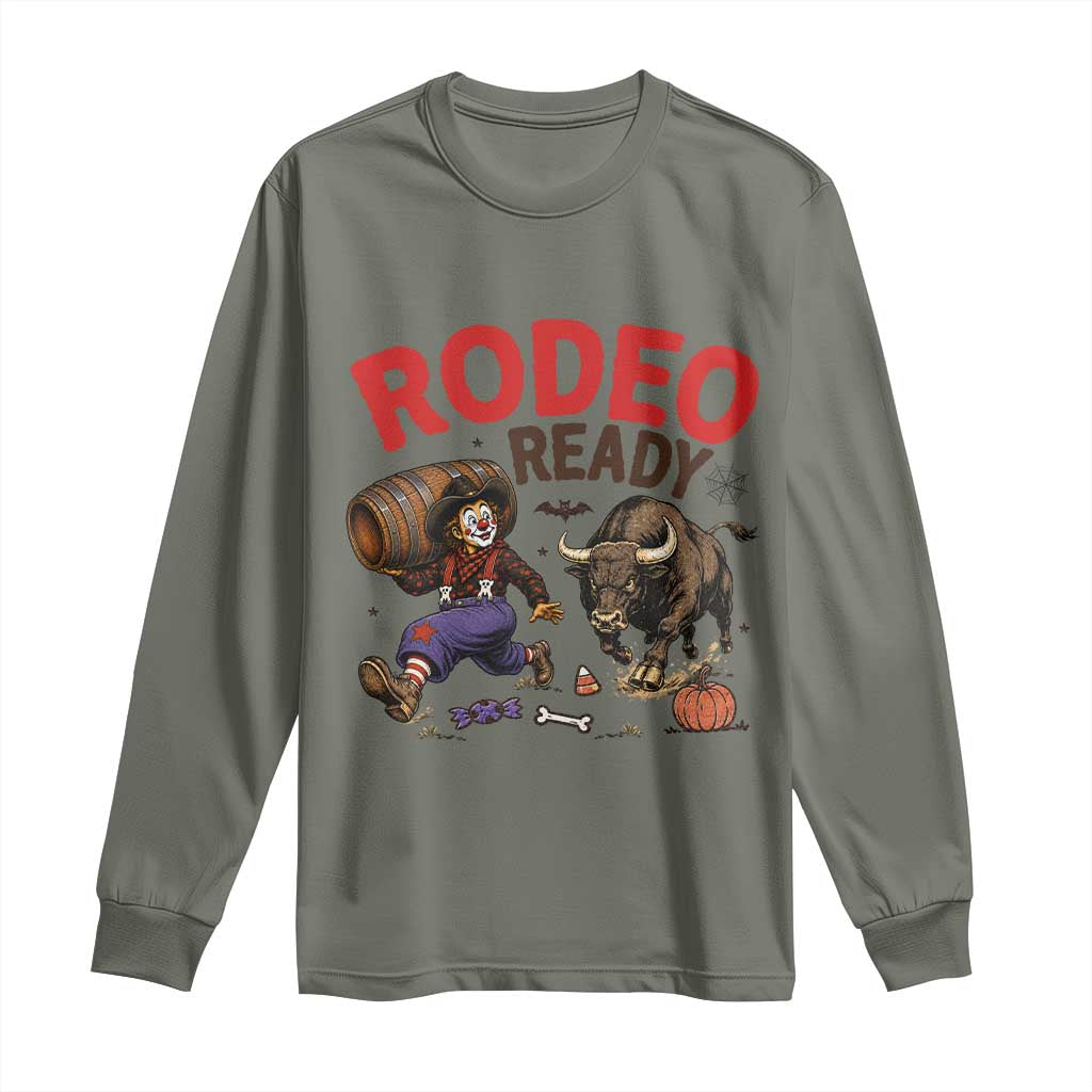 Rodeo Ready Clown Bull Chase Spooky Halloween Gift Long Sleeve Shirt
