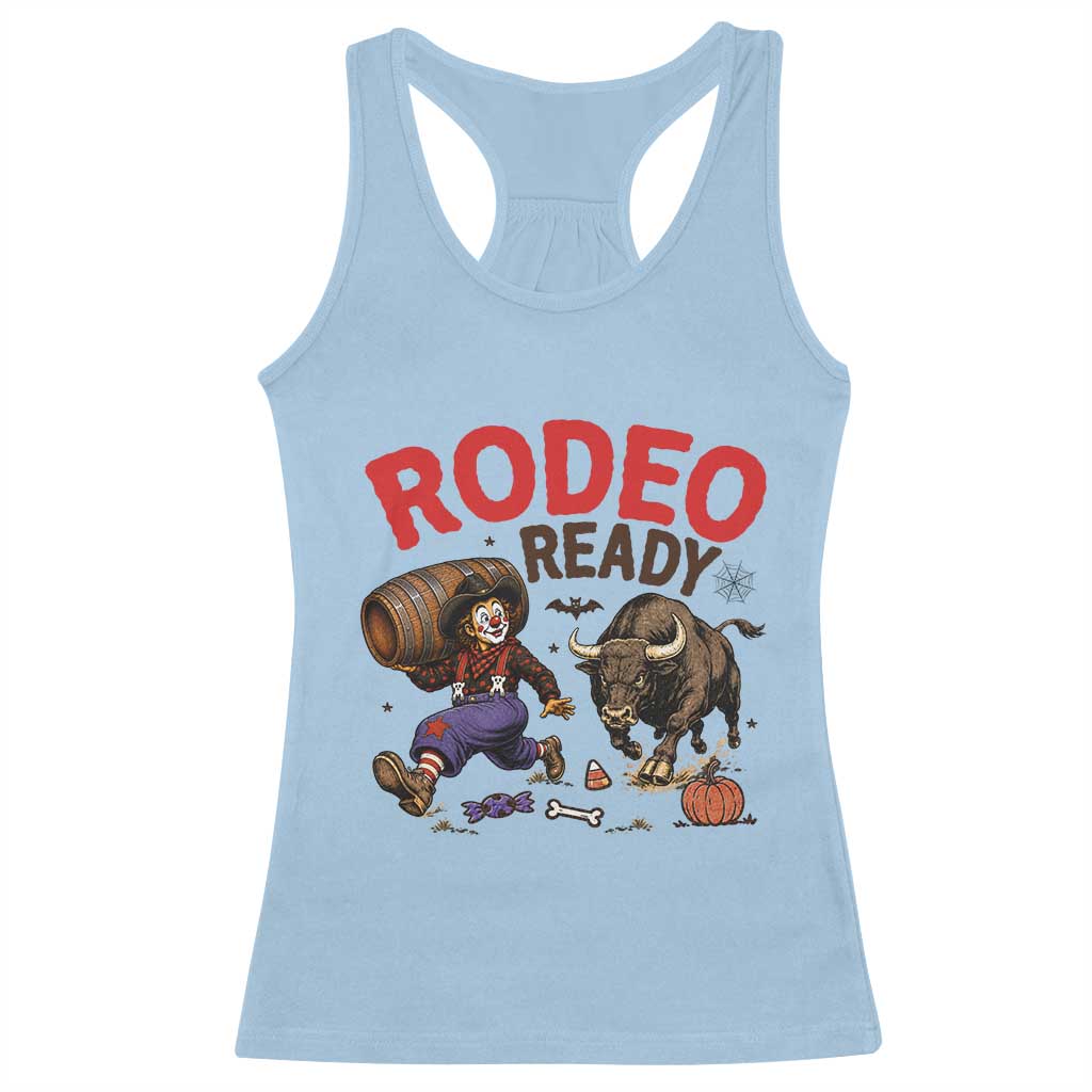Rodeo Ready Clown Bull Chase Spooky Halloween Gift Racerback Tank Top