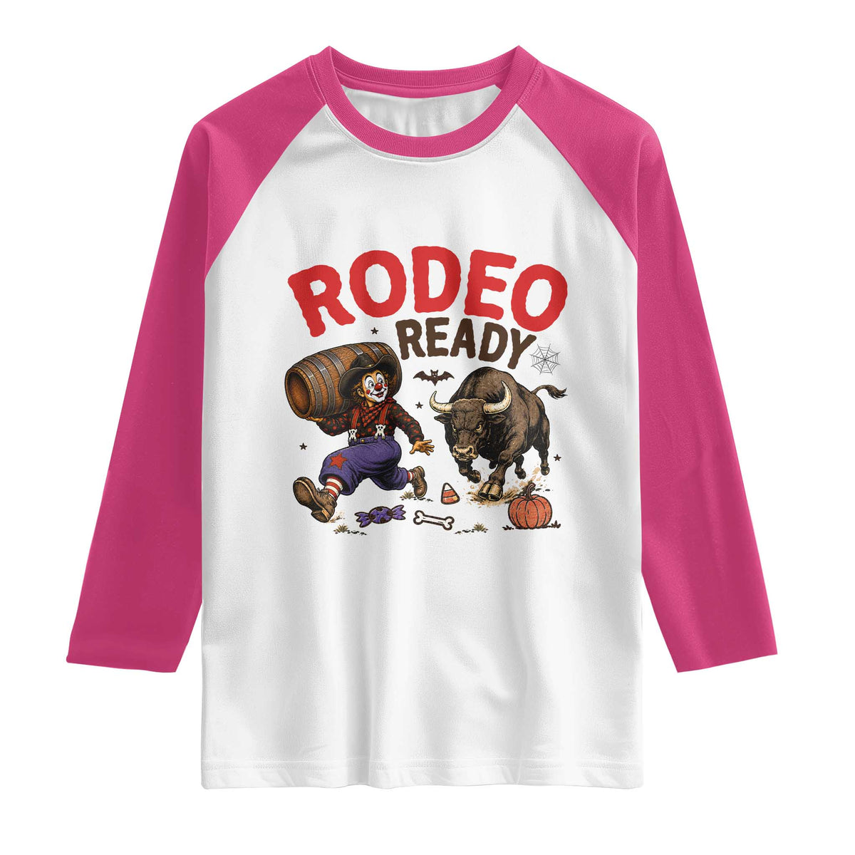 Rodeo Ready Clown Bull Chase Spooky Halloween Gift Raglan Shirt
