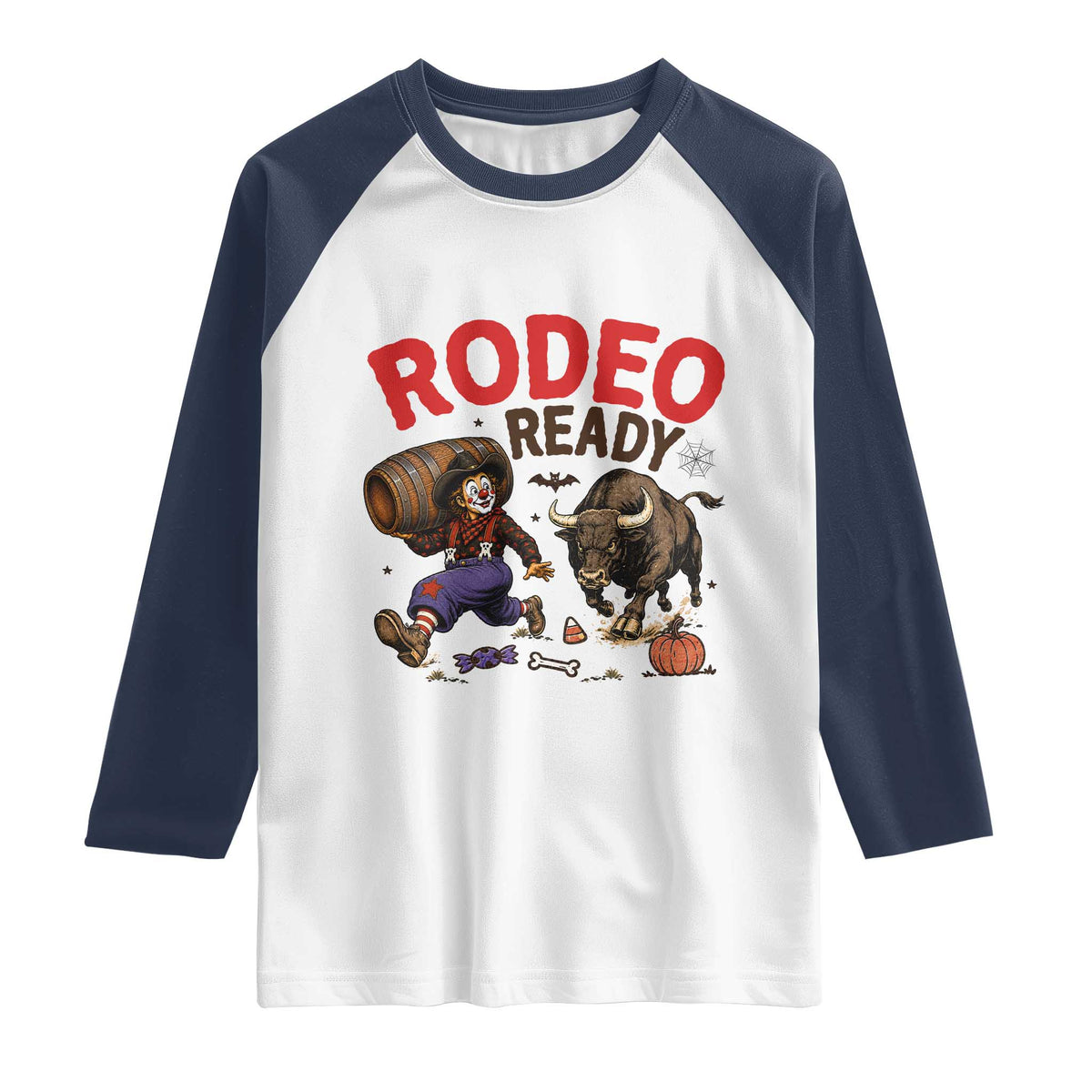 Rodeo Ready Clown Bull Chase Spooky Halloween Gift Raglan Shirt