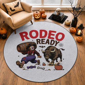 Rodeo Ready Clown Bull Chase Spooky Halloween Gift Round Rug