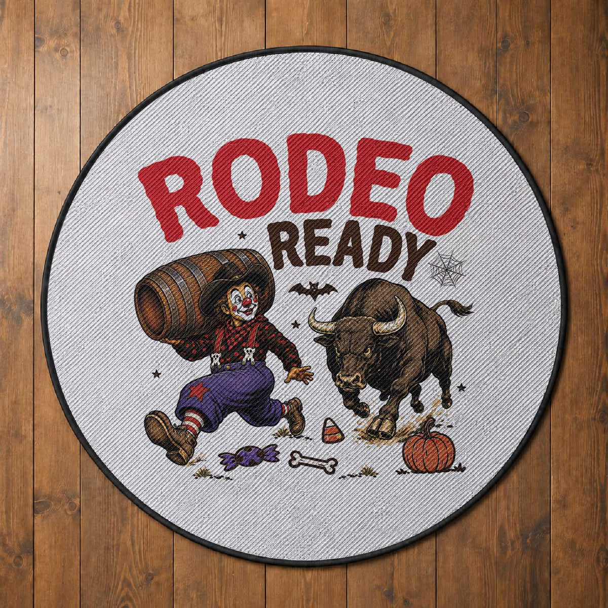 Rodeo Ready Clown Bull Chase Spooky Halloween Gift Round Rug