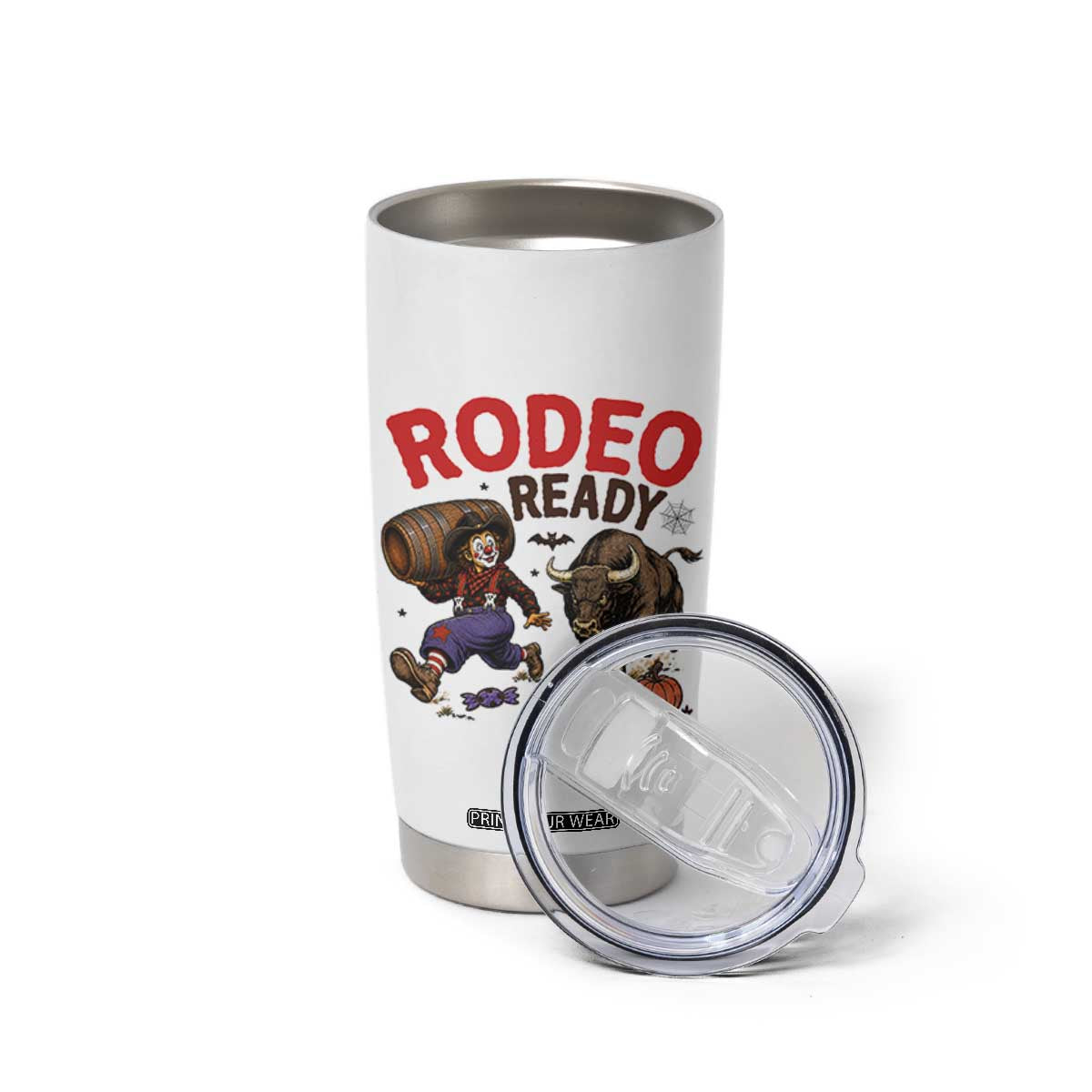 Rodeo Ready Clown Bull Chase Spooky Halloween Gift Tumbler Cup