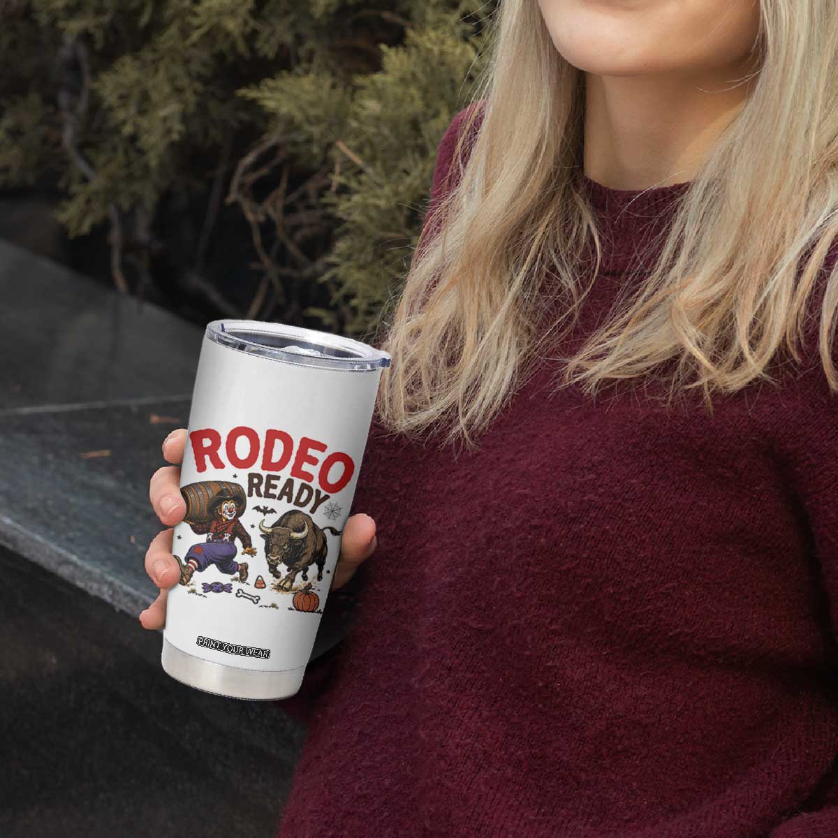 Rodeo Ready Clown Bull Chase Spooky Halloween Gift Tumbler Cup